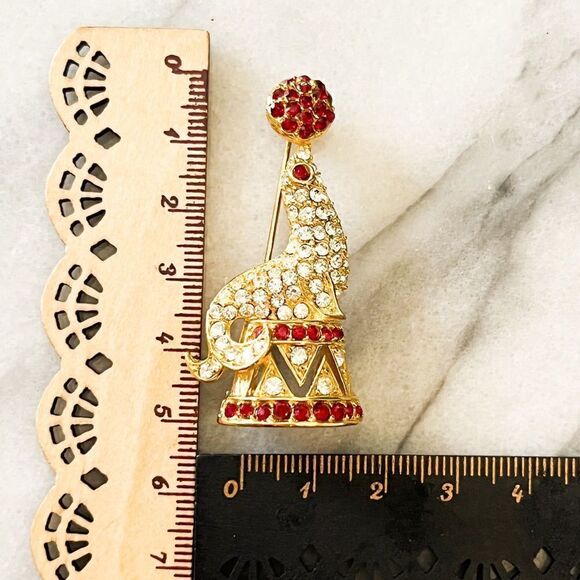 Signed Napier Circus Seal Brooch Vintage Gold Rhinestone Crystal Red RARE - Picture 5 of 6